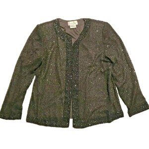 Vtg Lawrence Kazar Silk Beaded Evening Jacket in Black XL Sparkling Cocktail Top